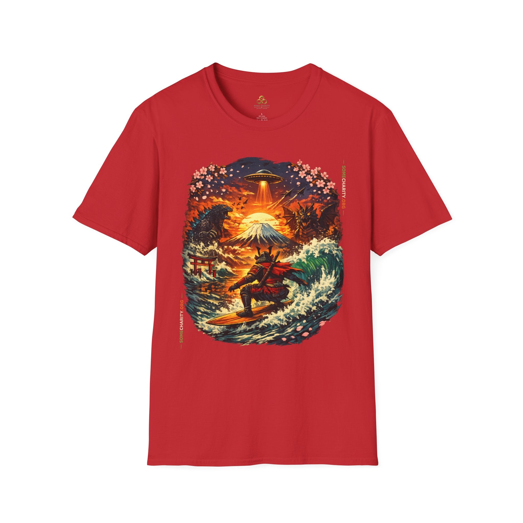 Alien Surfing Japan T-Shirt — UFO, Mt. Fuji & Cherry Blossom Graphic Tee