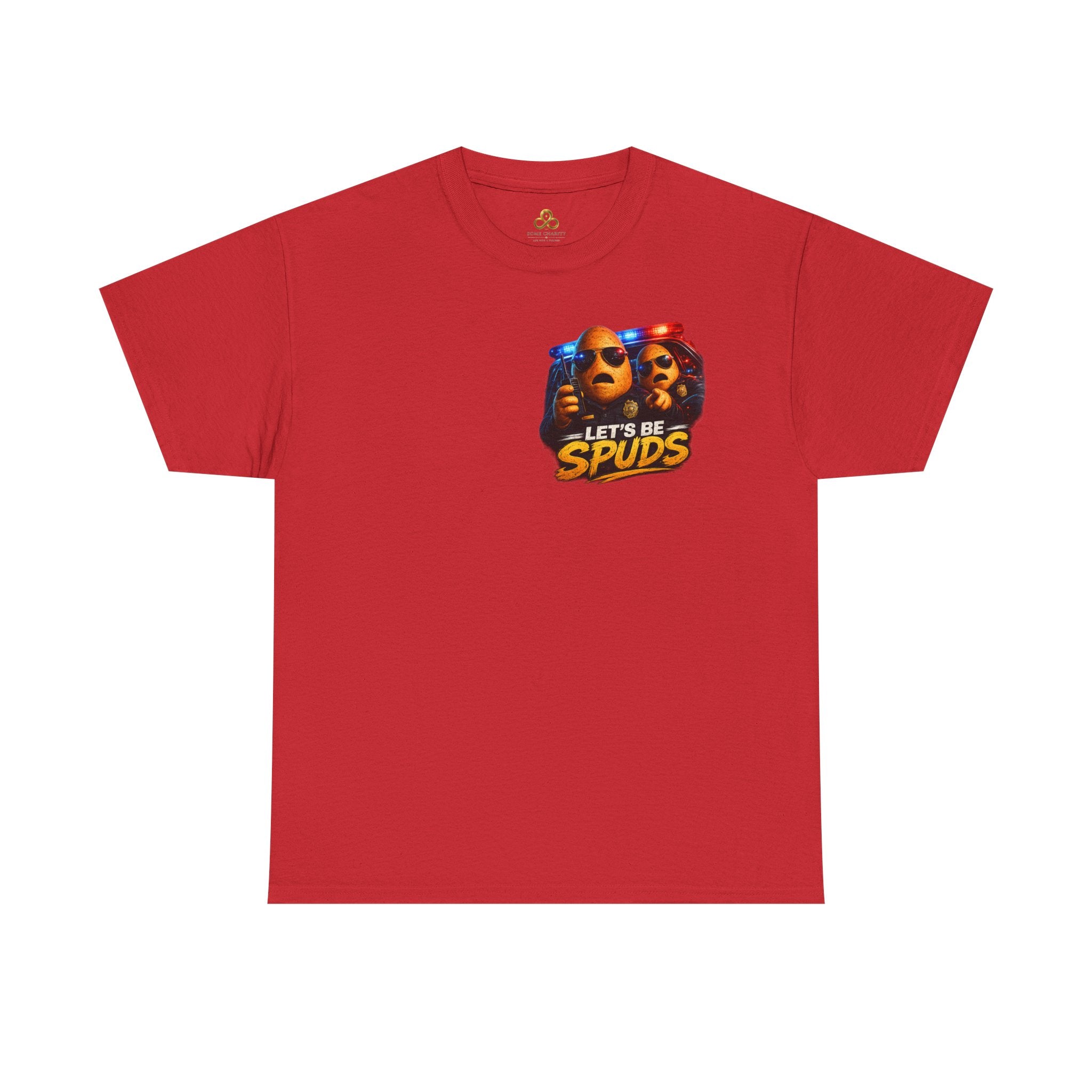 Let's Be Spuds T‑Shirt — Funny Potato Duo Graphic Tee (Police Lights)