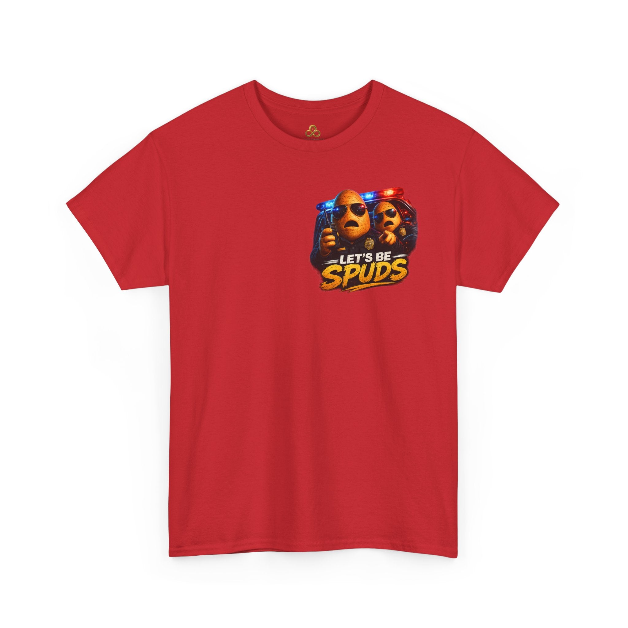 Let's Be Spuds T‑Shirt — Funny Potato Duo Graphic Tee (Police Lights)