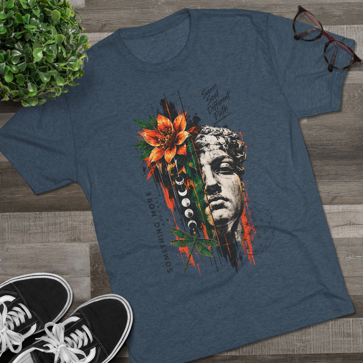Artistic Statue & Nature Graphic Tee — "Something More" Crew Shirt