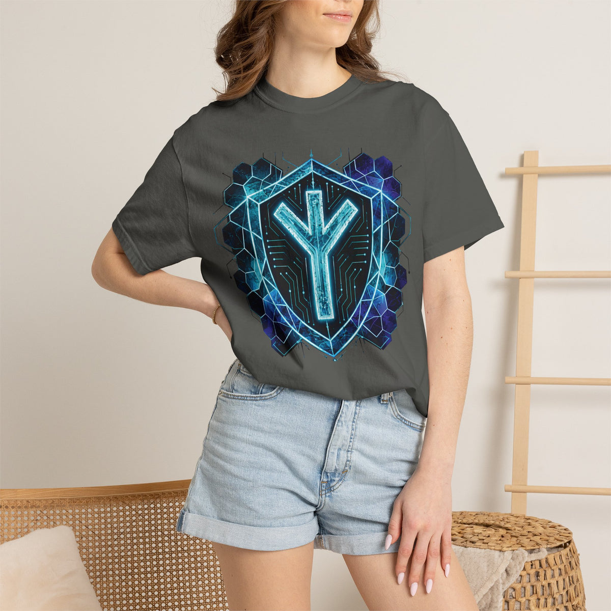 Algiz Rune Shield T-Shirt — Norse Protection Symbol Tee