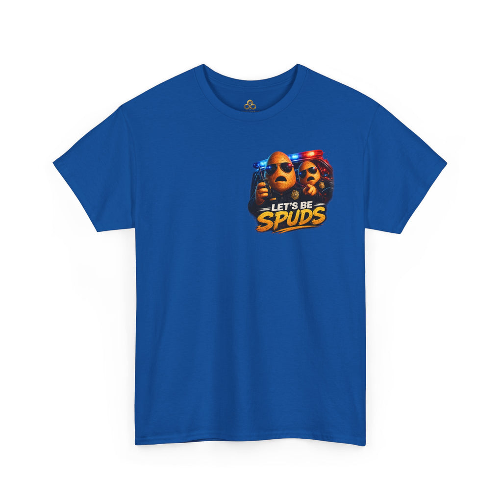 Let's Be Spuds T‑Shirt — Funny Potato Duo Graphic Tee (Police Lights)