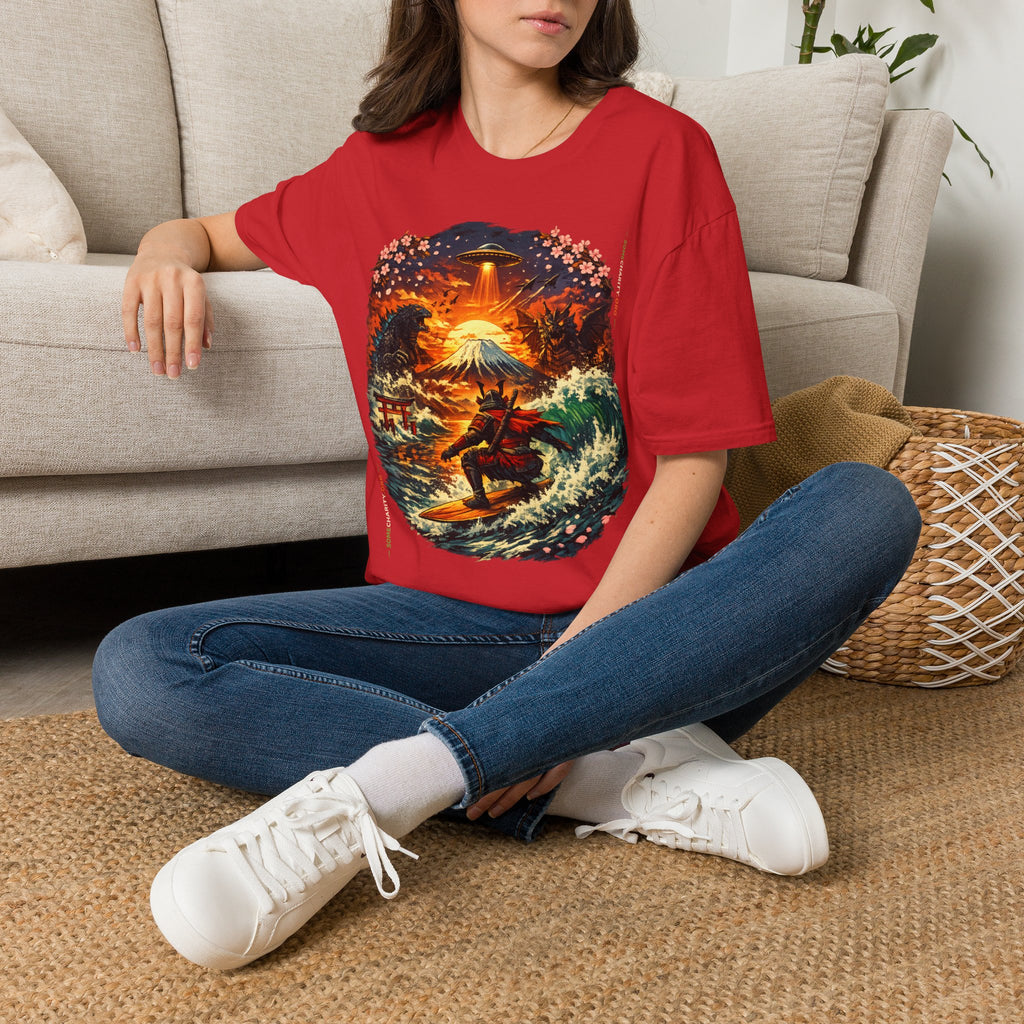 Alien Surfing Japan T-Shirt — UFO, Mt. Fuji & Cherry Blossom Graphic Tee