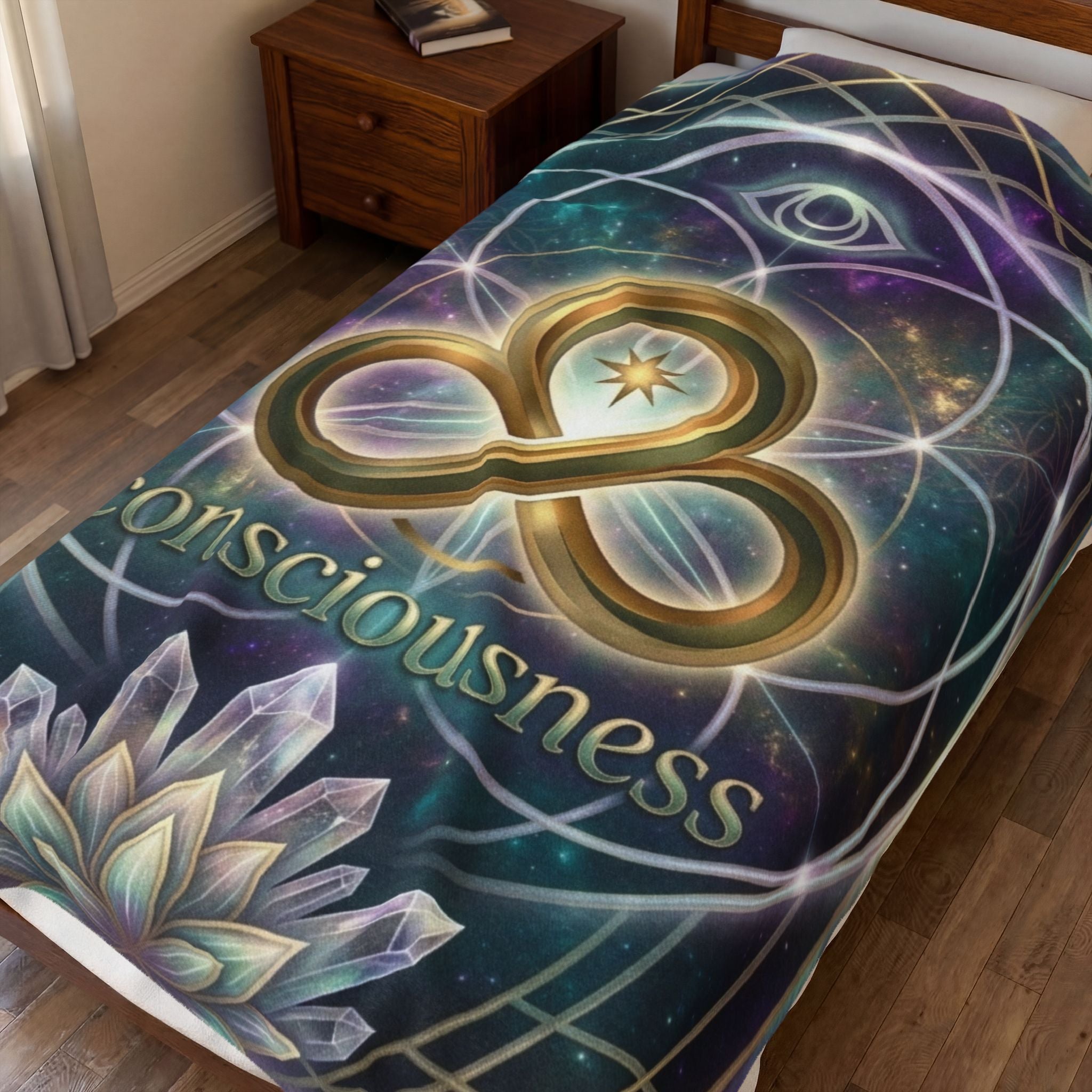 Consciousness Symbol Velveteen Plush Blanket — Spiritual Infinity Lotus Throw