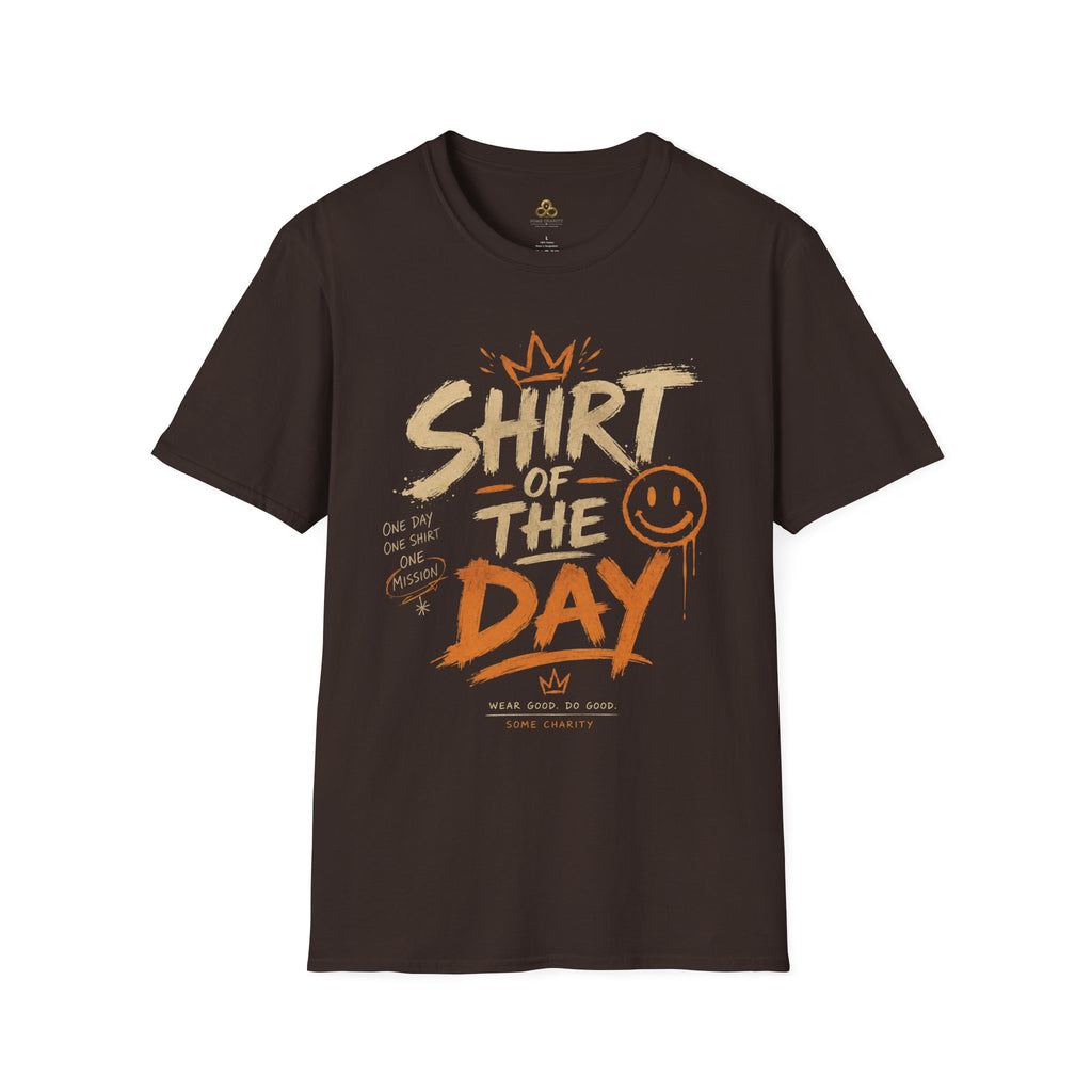 Shirt of the Day Graphic Tee — Retro Brushstroke Smile Design