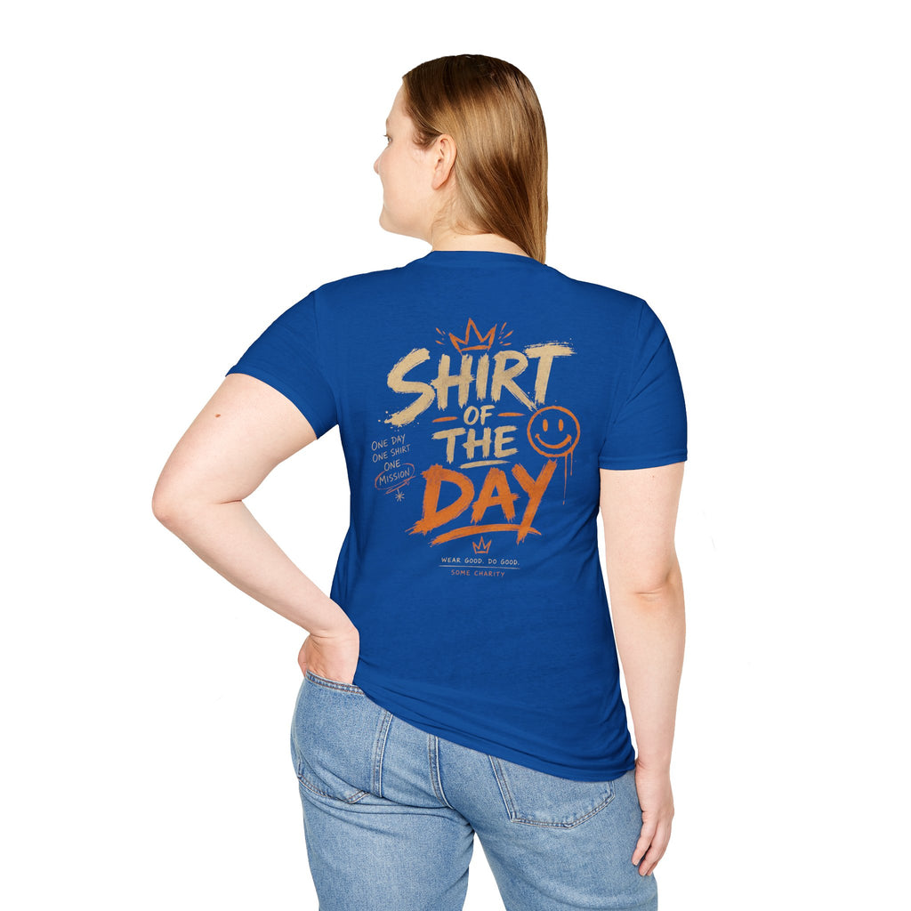Shirt of the Day Graphic Tee — Retro Brushstroke Smile Design