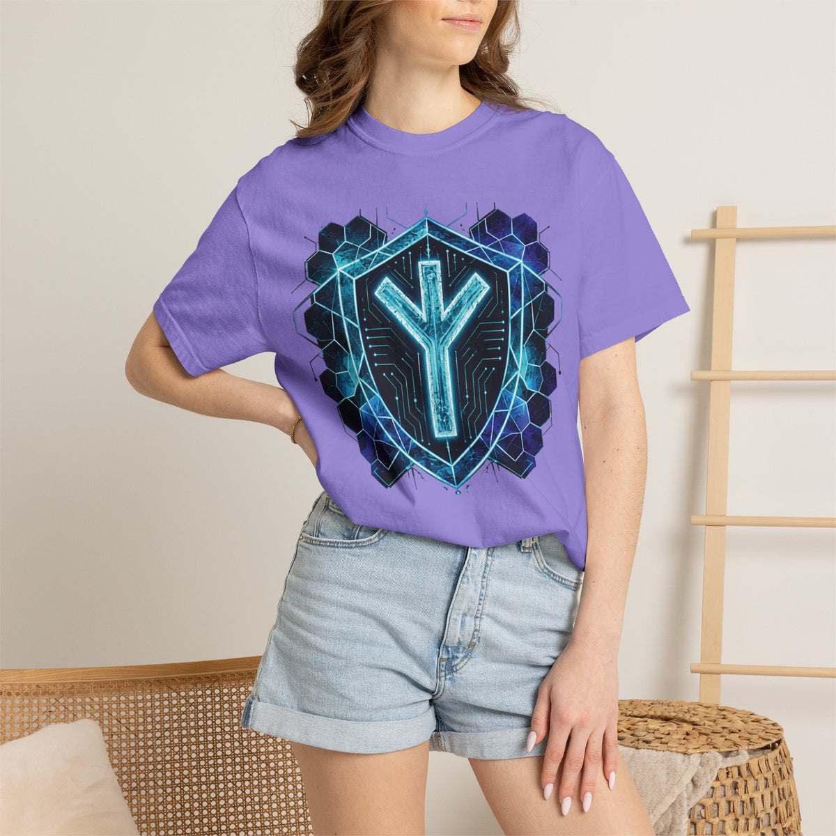 Algiz Rune Shield T-Shirt — Norse Protection Symbol Tee