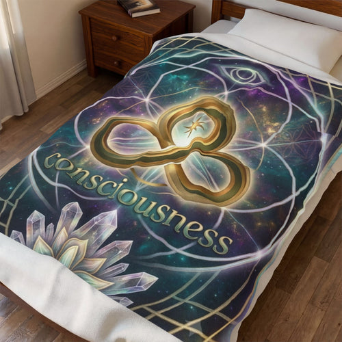 Consciousness Symbol Velveteen Plush Blanket — Spiritual Infinity Lotus Throw