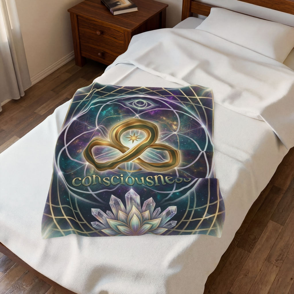 Consciousness Symbol Velveteen Plush Blanket — Spiritual Infinity Lotus Throw