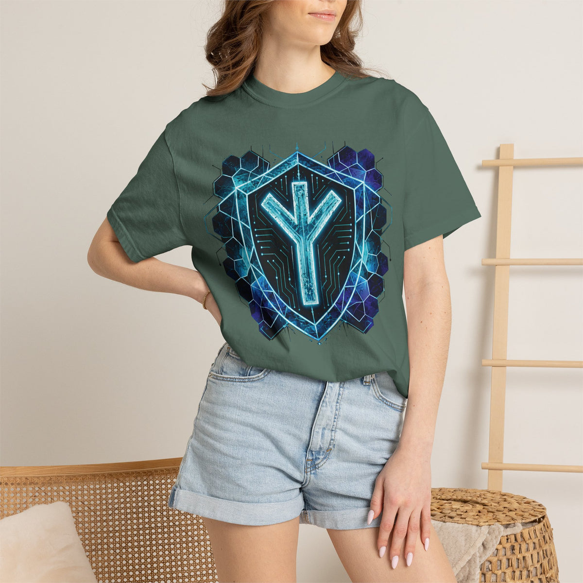 Algiz Rune Shield T-Shirt — Norse Protection Symbol Tee