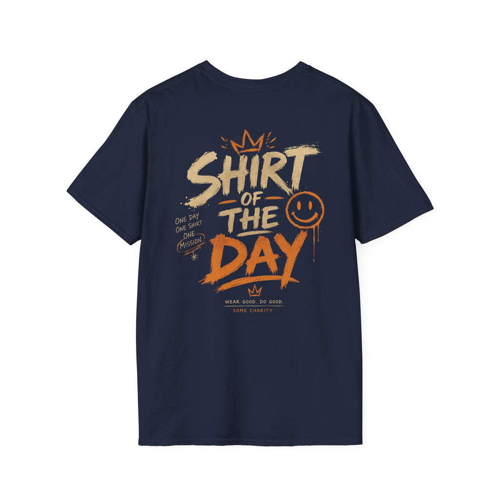 Shirt of the Day Graphic Tee — Retro Brushstroke Smile Design