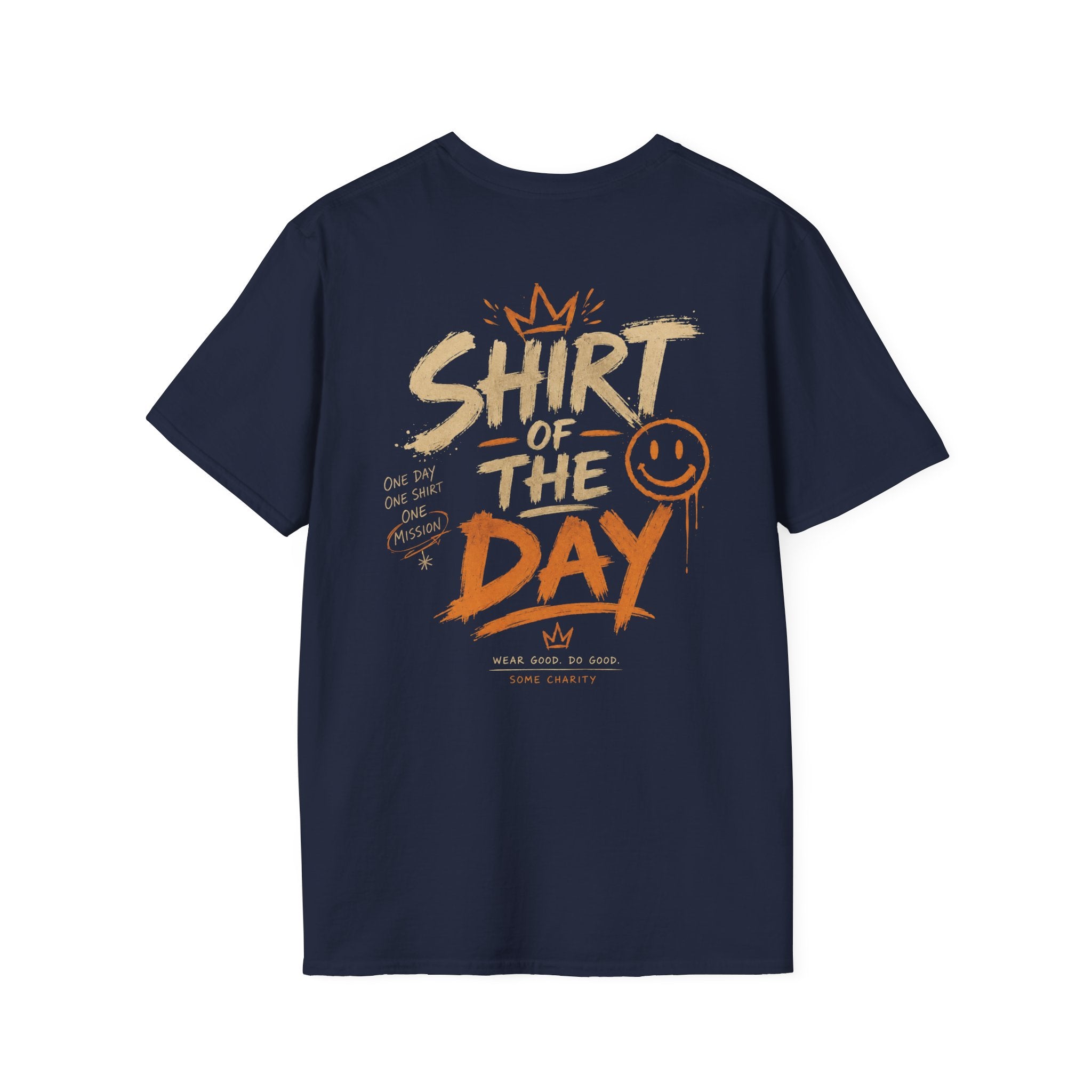 Shirt of the Day Graphic Tee — Retro Brushstroke Smile Design