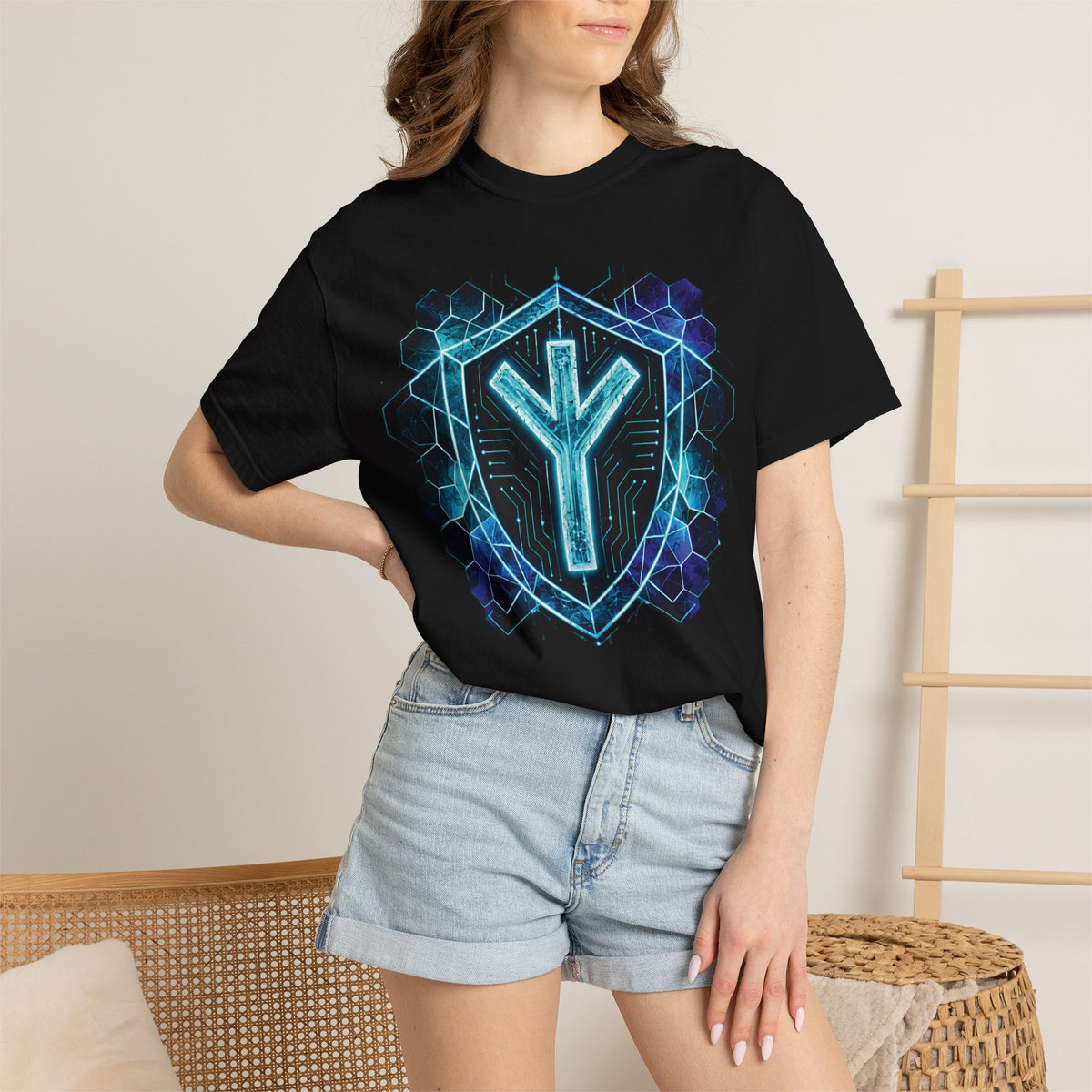 Algiz Rune Shield T-Shirt — Norse Protection Symbol Tee
