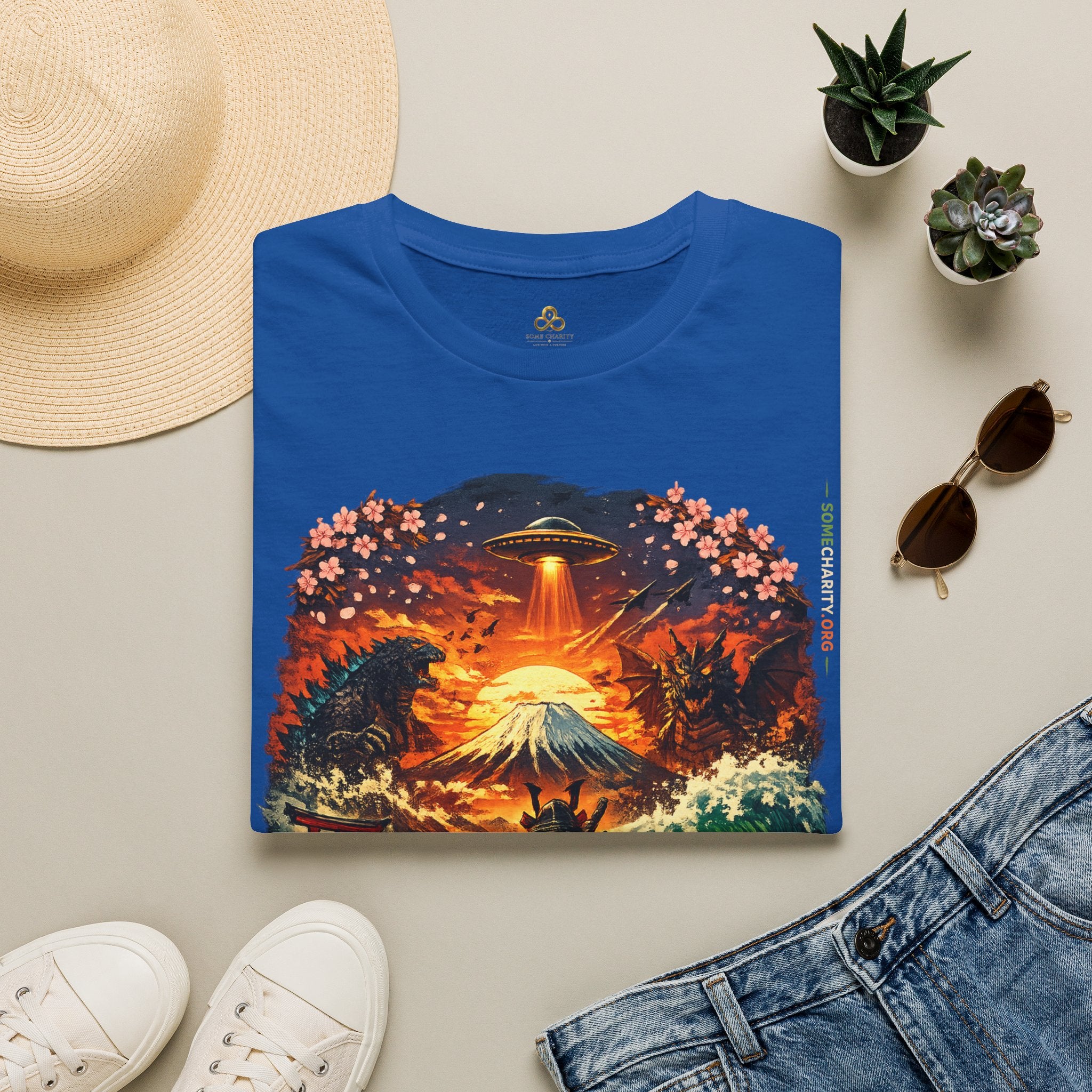 Alien Surfing Japan T-Shirt — UFO, Mt. Fuji & Cherry Blossom Graphic Tee