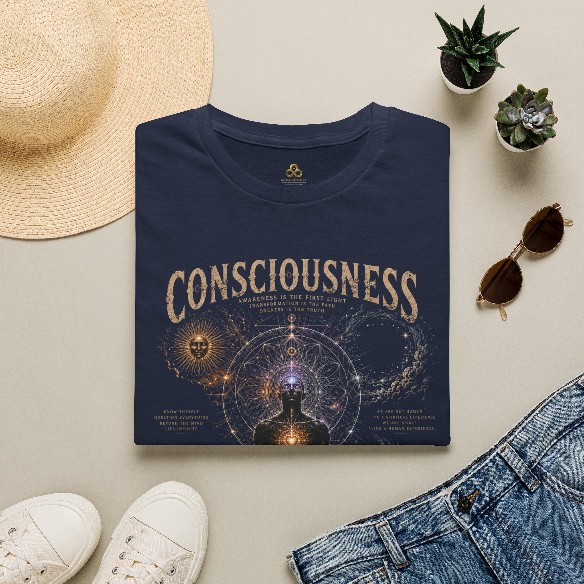 Consciousness Graphic Tee — Spiritual Geometry Meditation Shirt