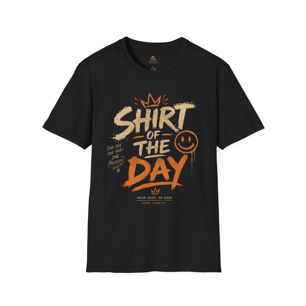 Shirt of the Day Graphic Tee — Retro Brushstroke Smile Design