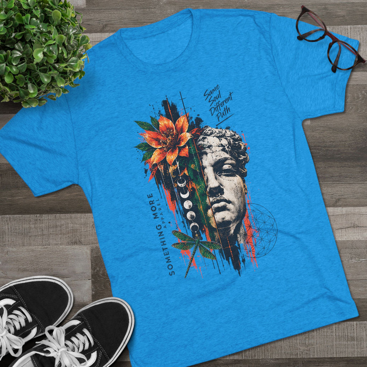 Artistic Statue & Nature Graphic Tee — "Something More" Crew Shirt