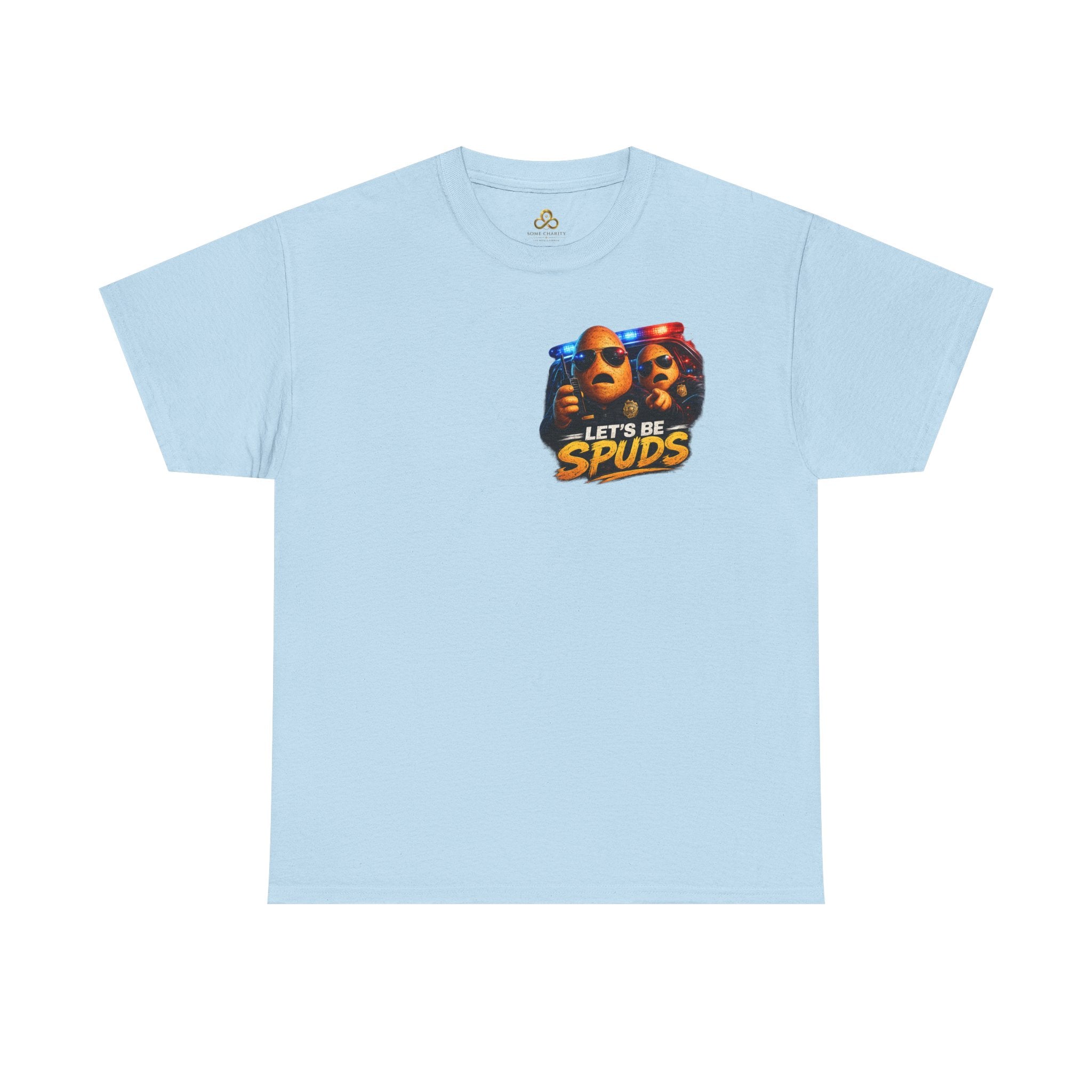 Let's Be Spuds T‑Shirt — Funny Potato Duo Graphic Tee (Police Lights)