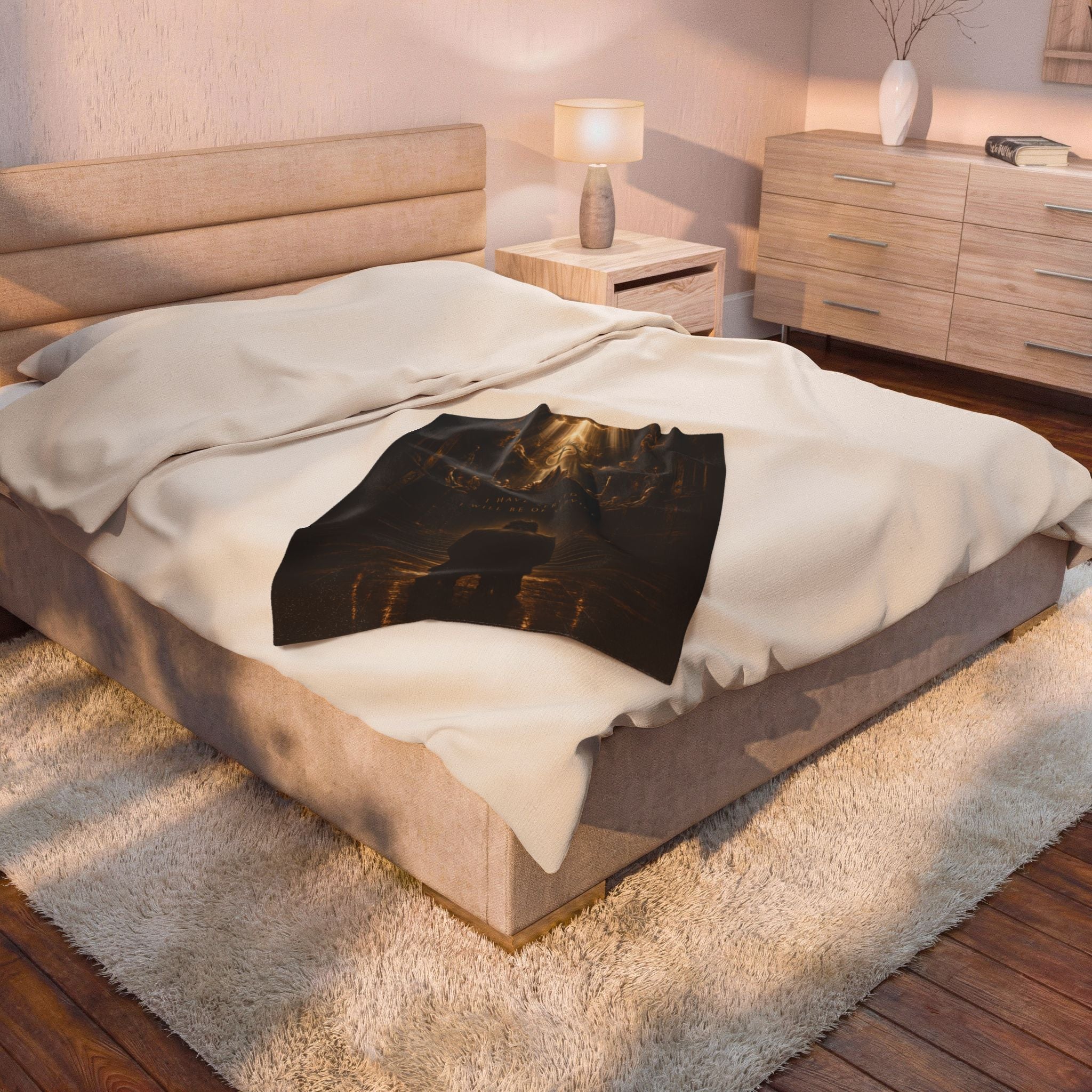 Religious Velveteen Plush Blanket — 'A Brave Heart' Prayer Scene with Cross