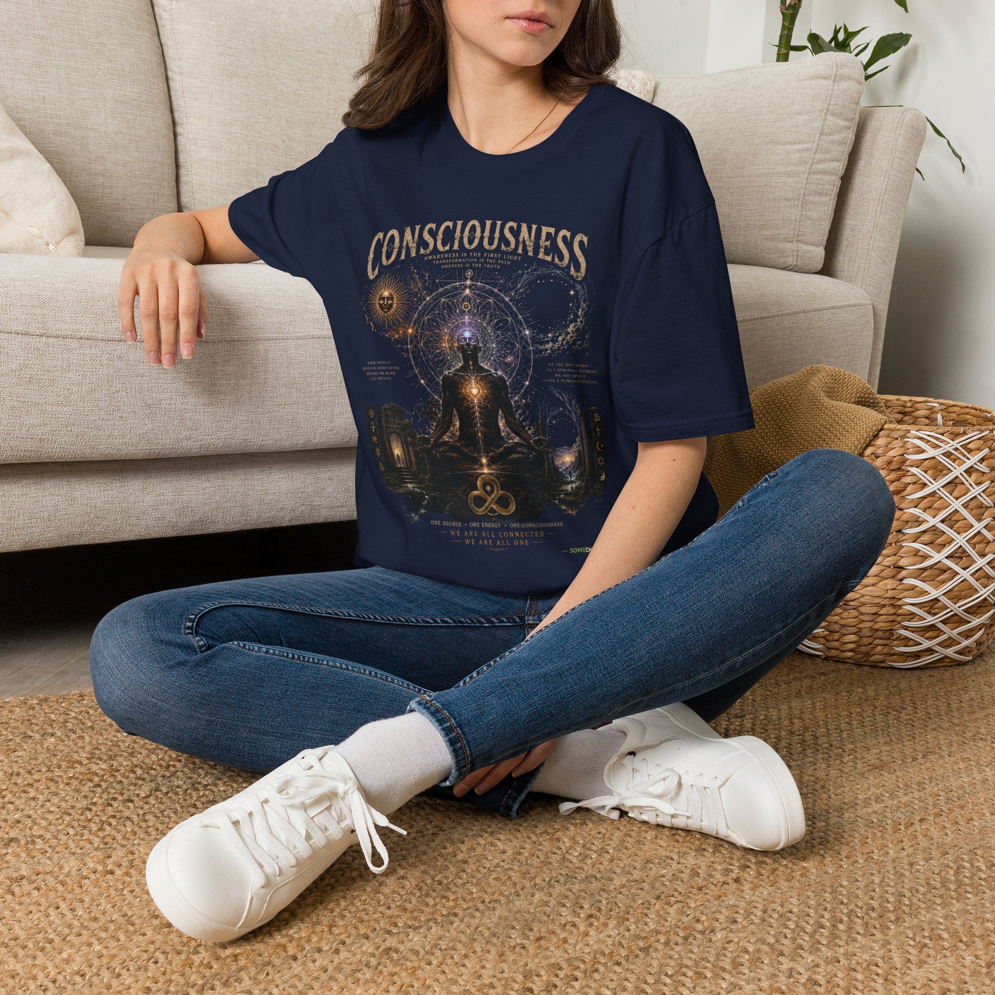 Consciousness Graphic Tee — Spiritual Geometry Meditation Shirt