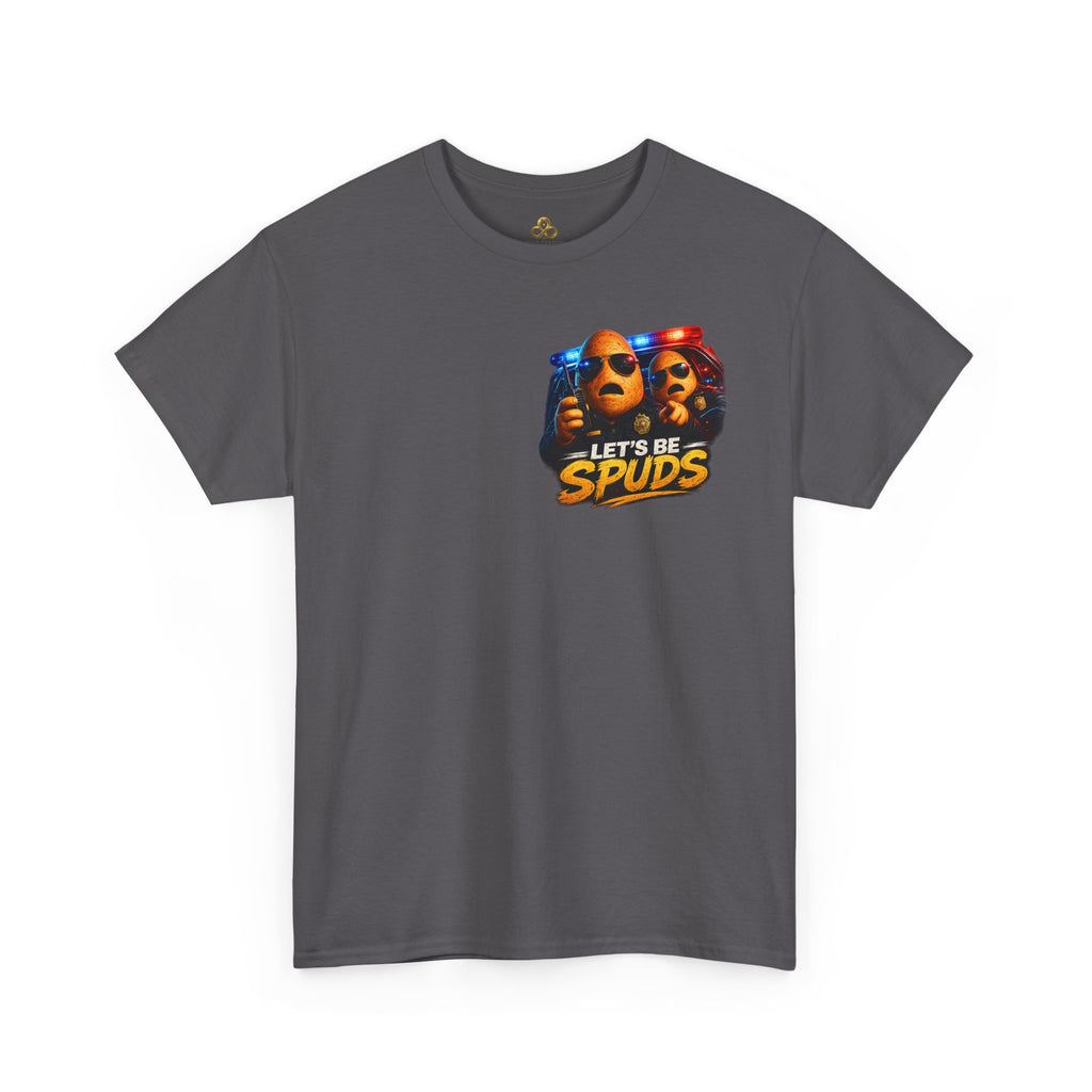 Let's Be Spuds T‑Shirt — Funny Potato Duo Graphic Tee (Police Lights)