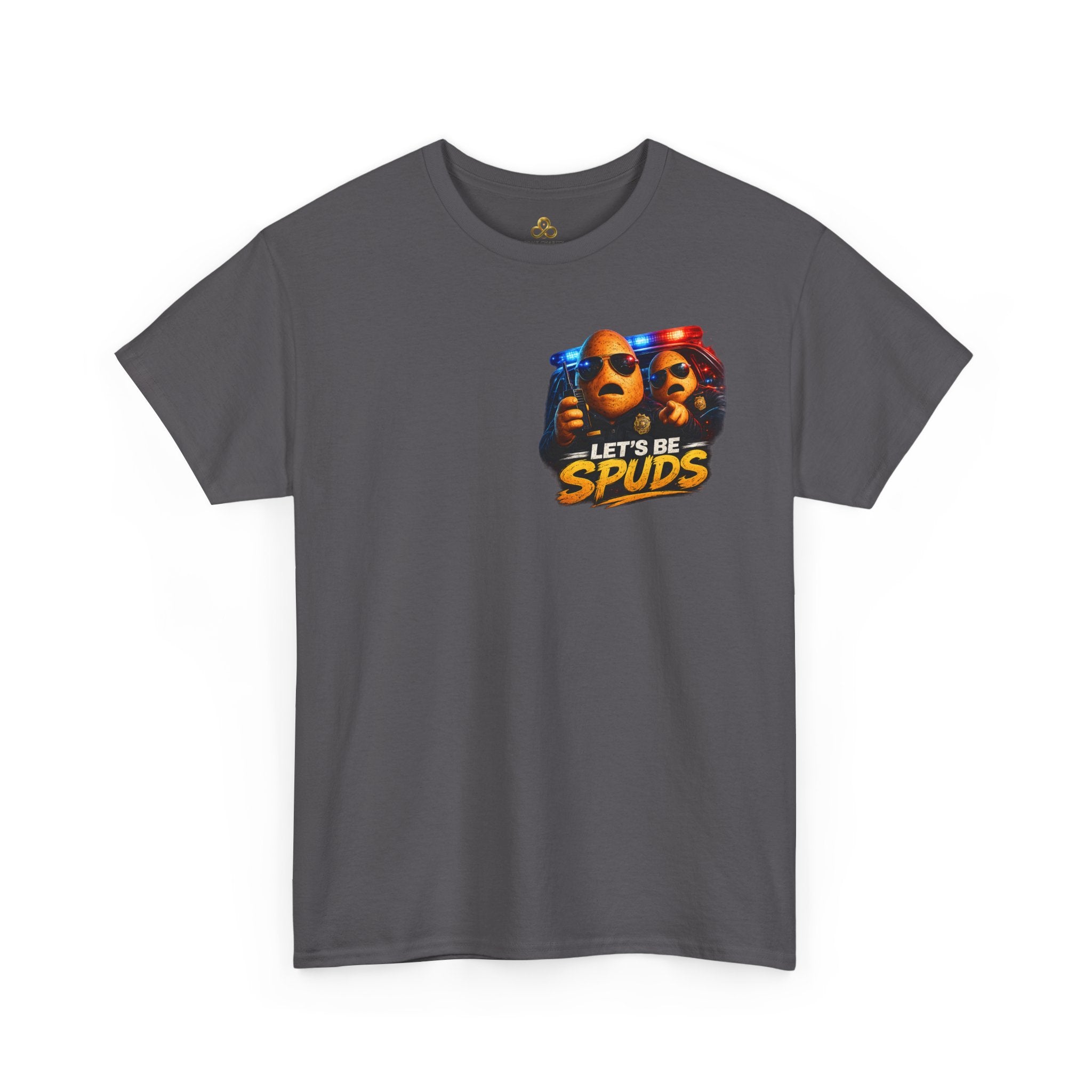 Let's Be Spuds T‑Shirt — Funny Potato Duo Graphic Tee (Police Lights)