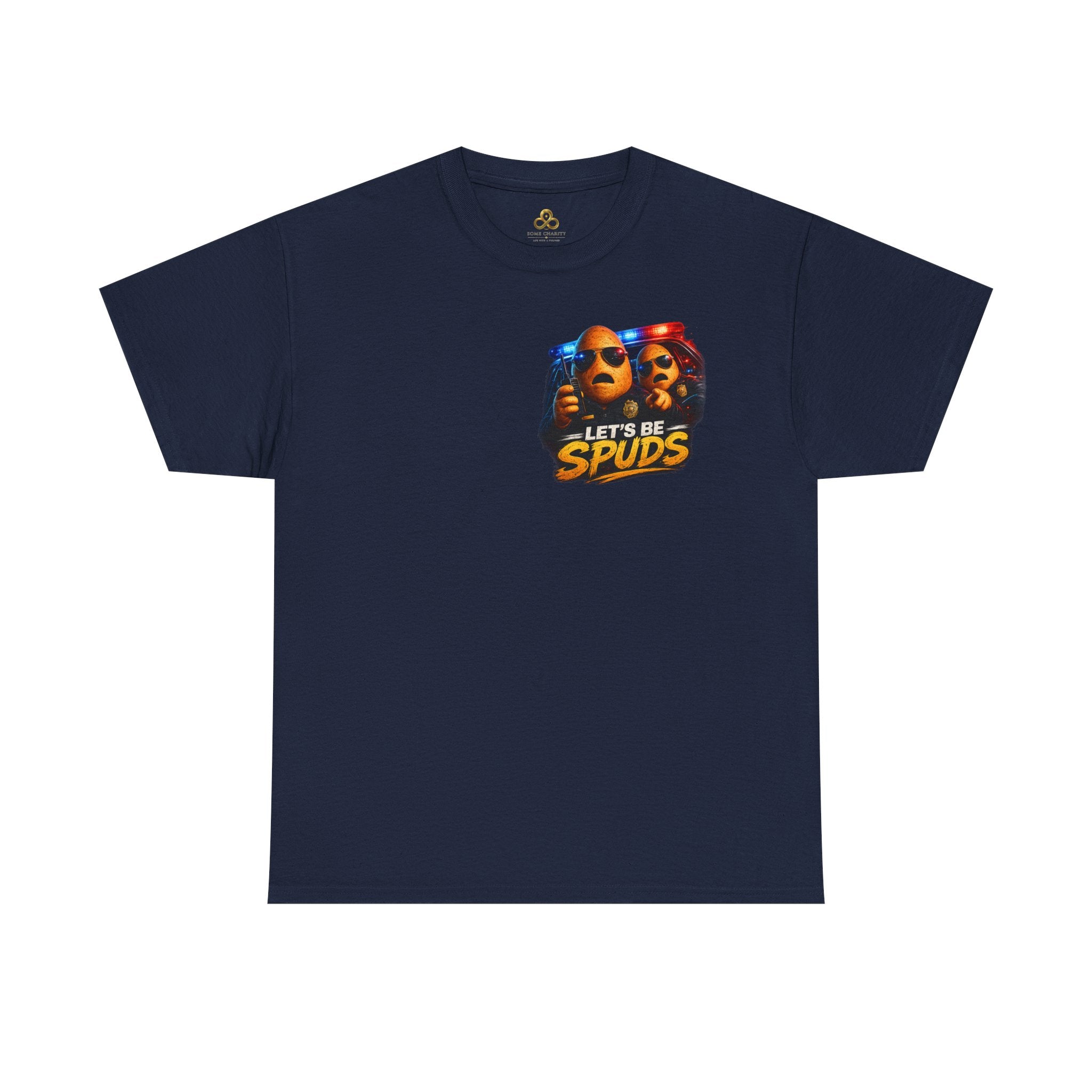 Let's Be Spuds T‑Shirt — Funny Potato Duo Graphic Tee (Police Lights)