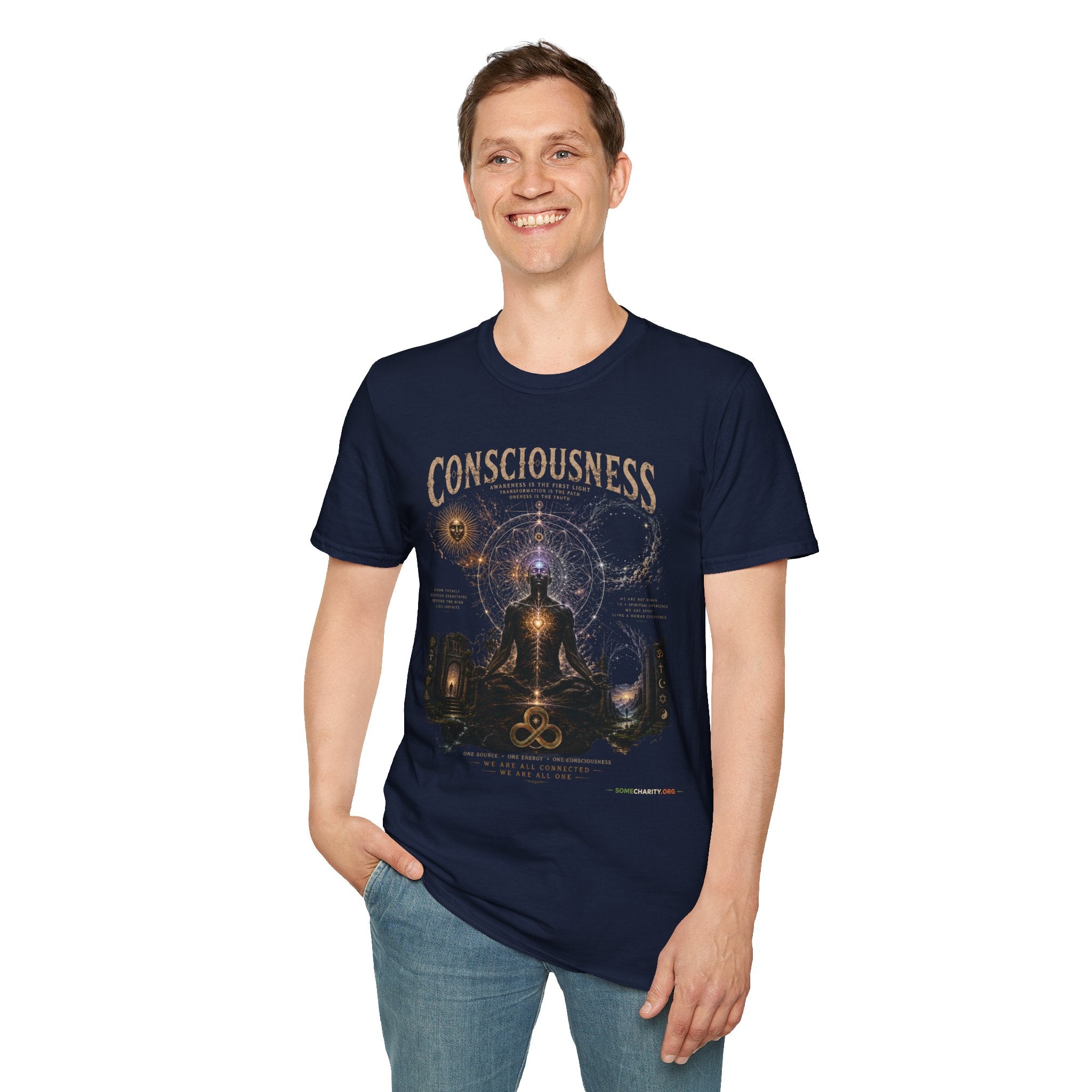 Consciousness Graphic Tee — Spiritual Geometry Meditation Shirt