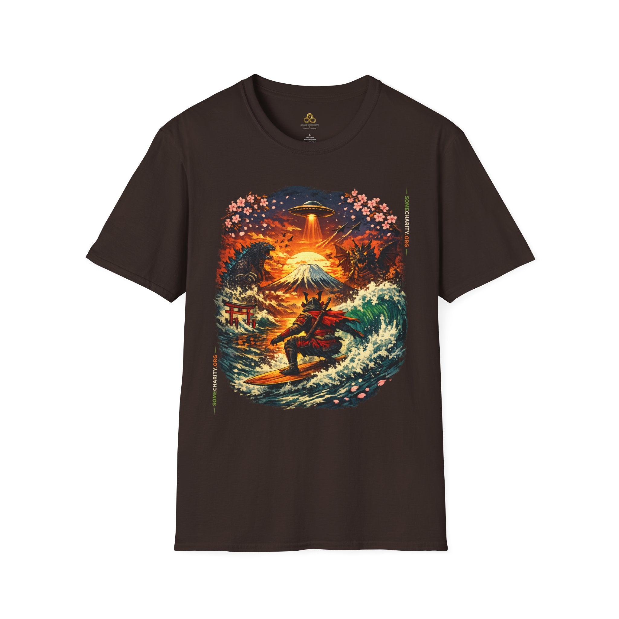 Alien Surfing Japan T-Shirt — UFO, Mt. Fuji & Cherry Blossom Graphic Tee