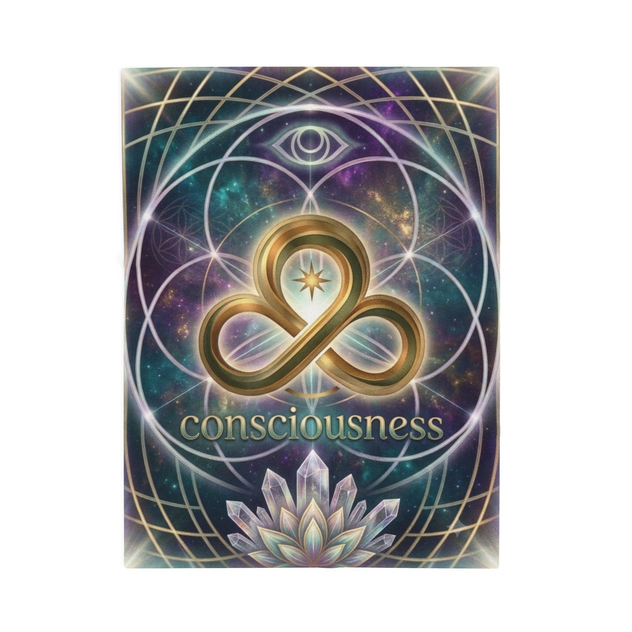 Consciousness Symbol Velveteen Plush Blanket — Spiritual Infinity Lotus Throw