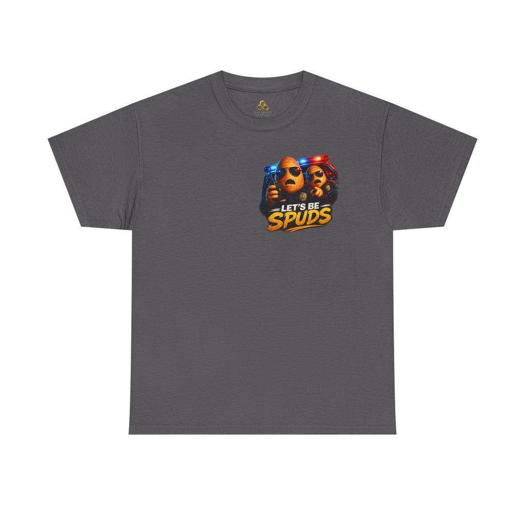 Let's Be Spuds T‑Shirt — Funny Potato Duo Graphic Tee (Police Lights)