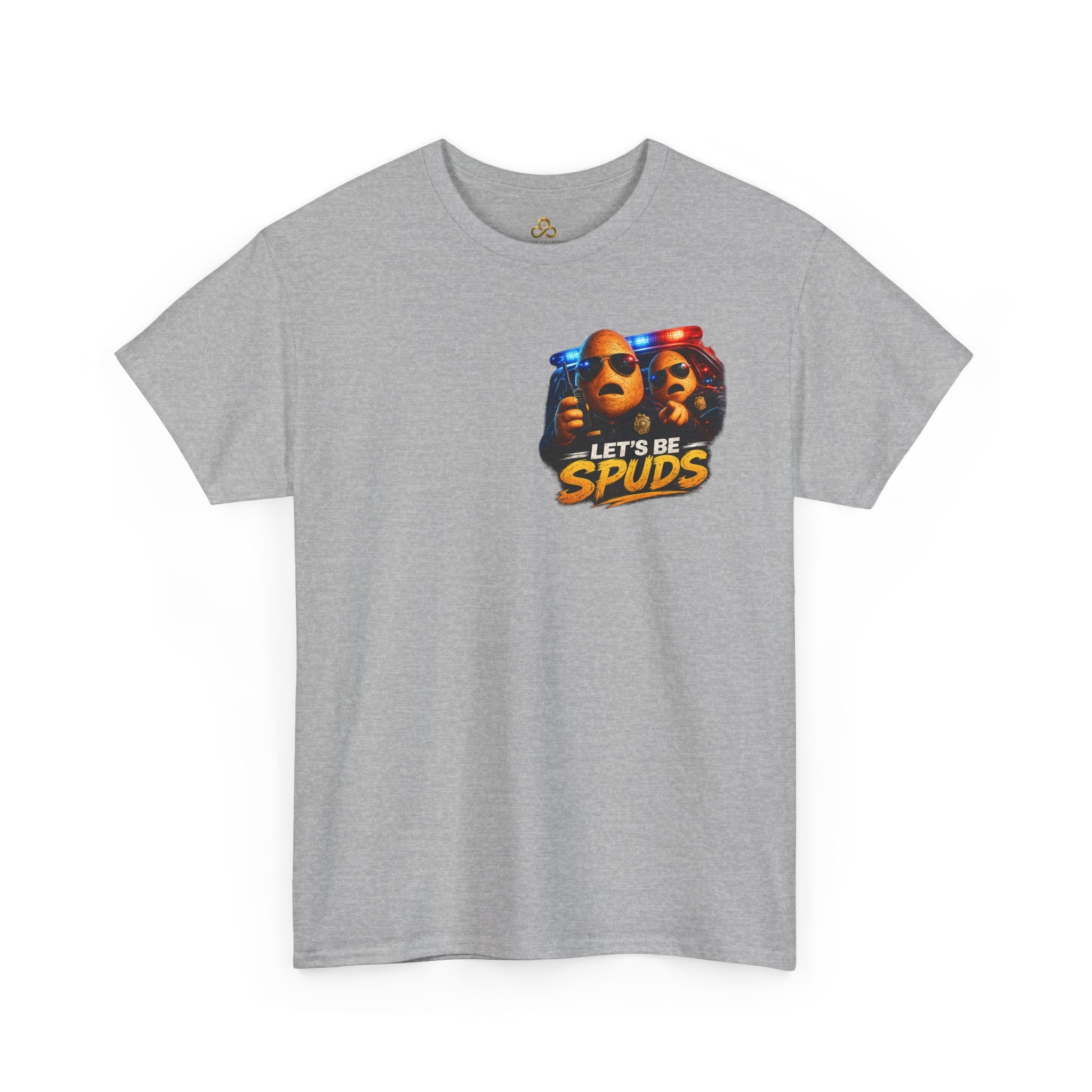 Let's Be Spuds T‑Shirt — Funny Potato Duo Graphic Tee (Police Lights)