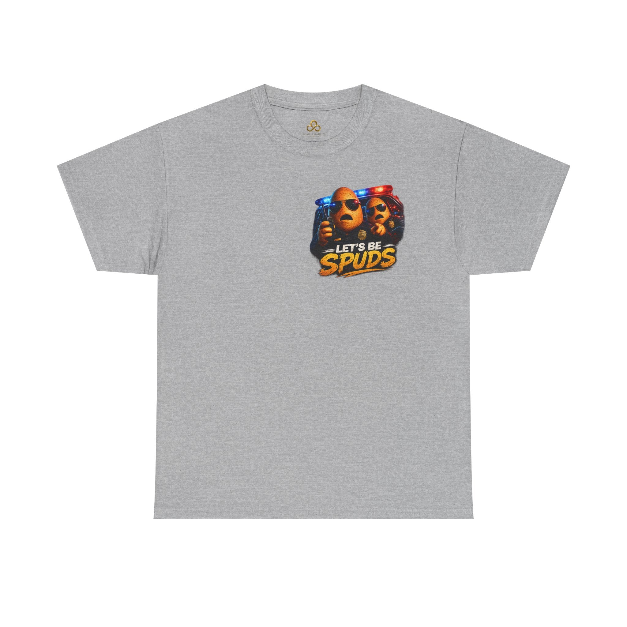 Let's Be Spuds T‑Shirt — Funny Potato Duo Graphic Tee (Police Lights)