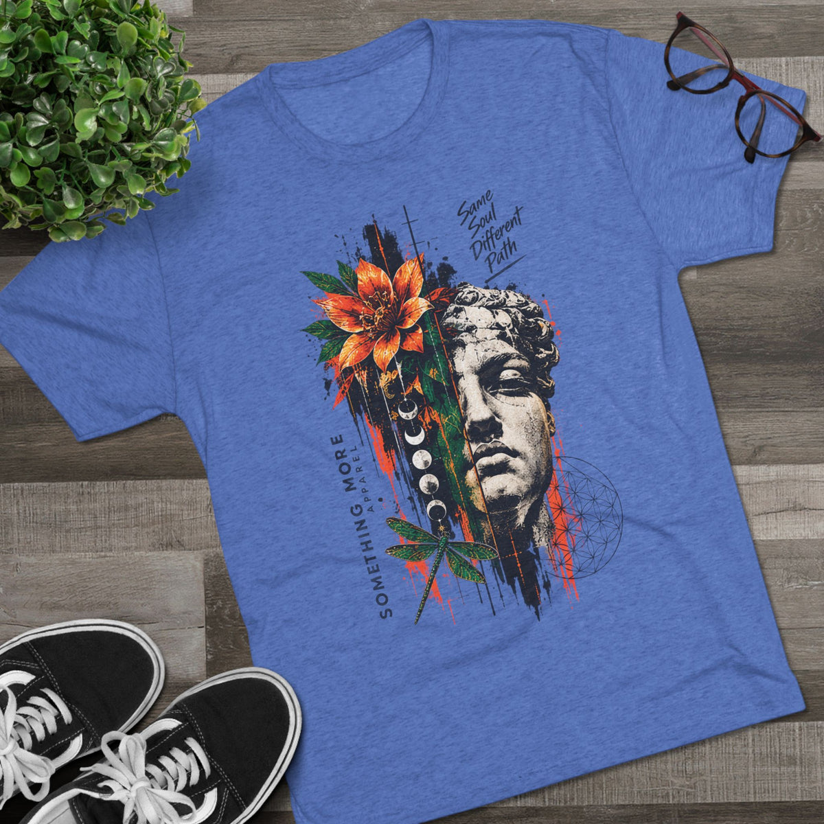Artistic Statue & Nature Graphic Tee — "Something More" Crew Shirt