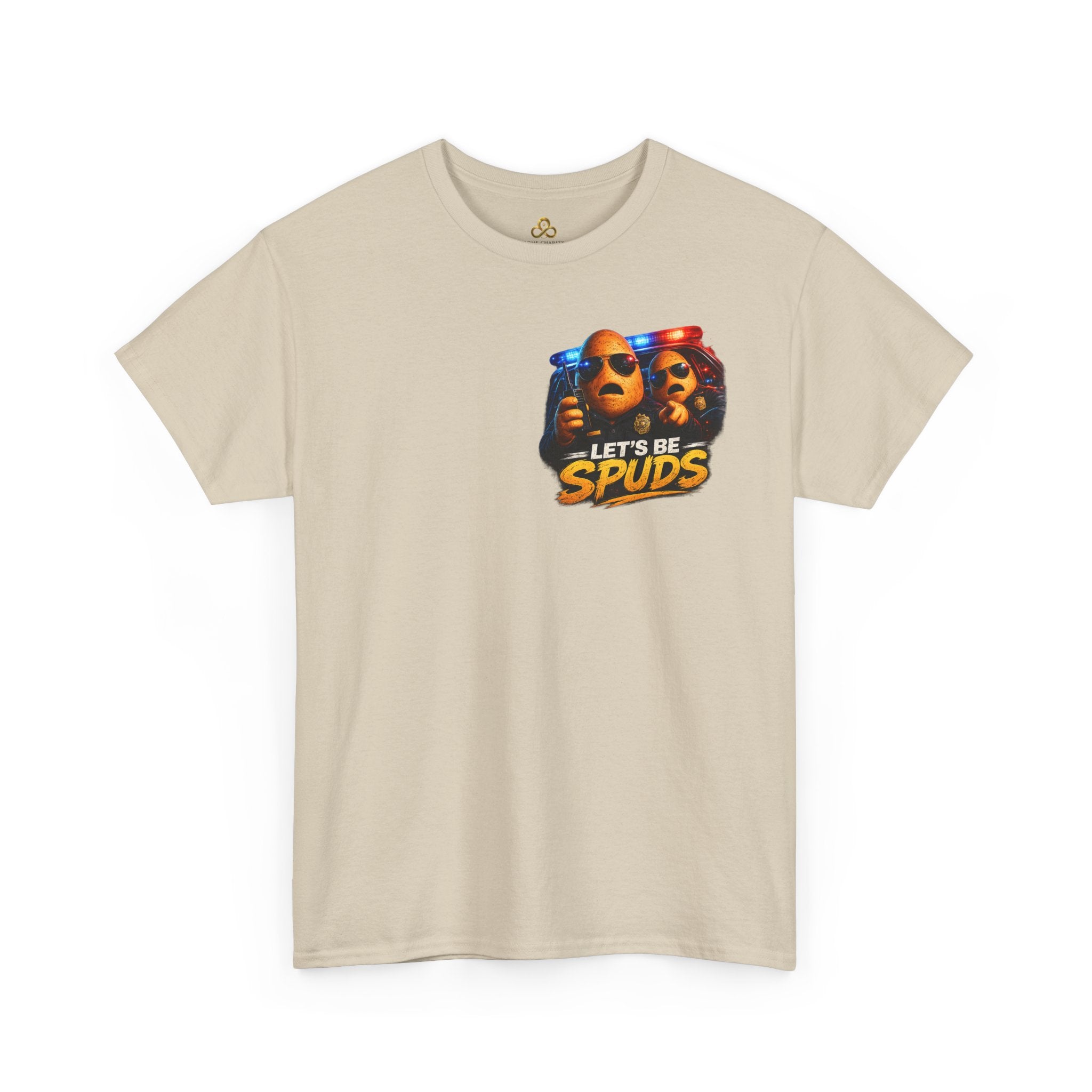 Let's Be Spuds T‑Shirt — Funny Potato Duo Graphic Tee (Police Lights)