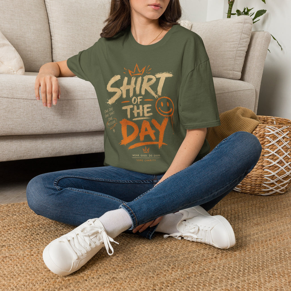 Shirt of the Day Graphic Tee — Retro Brushstroke Smile Design