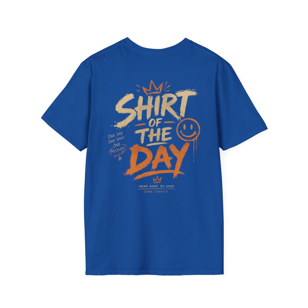 Shirt of the Day Graphic Tee — Retro Brushstroke Smile Design