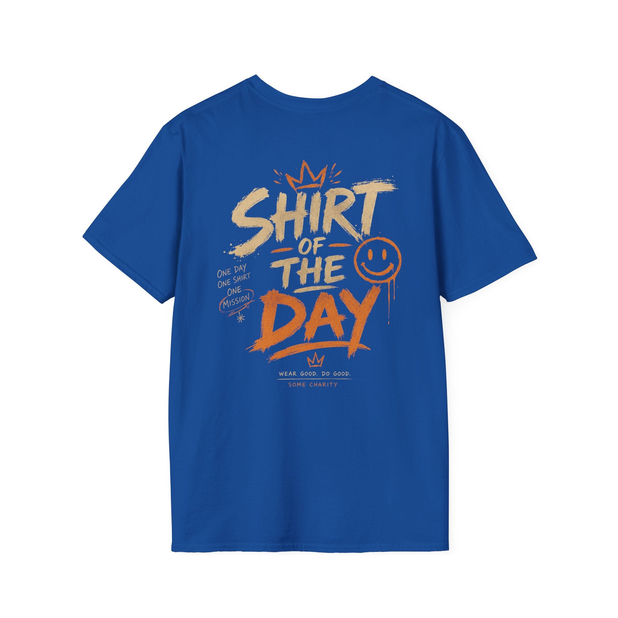 Shirt of the Day Graphic Tee — Retro Brushstroke Smile Design