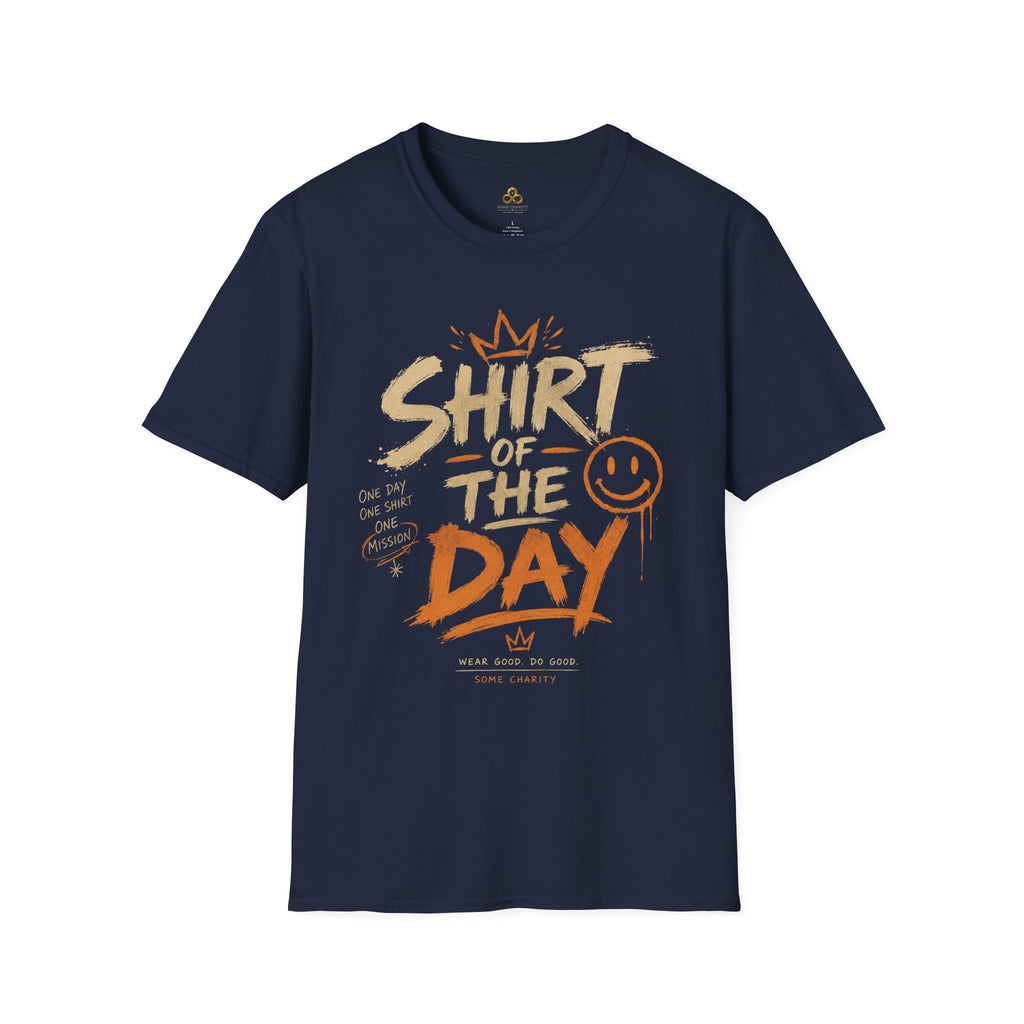 Shirt of the Day Graphic Tee — Retro Brushstroke Smile Design