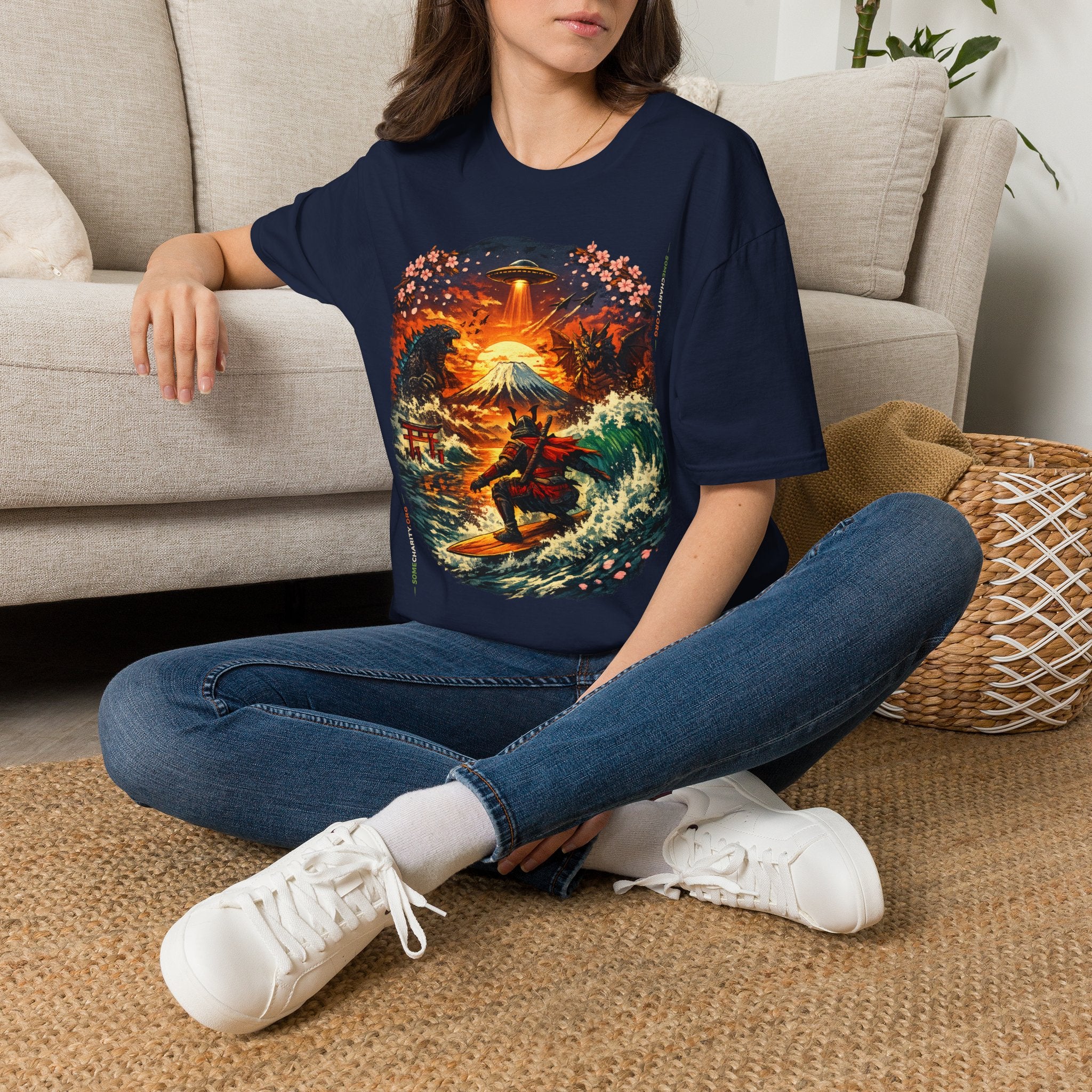 Alien Surfing Japan T-Shirt — UFO, Mt. Fuji & Cherry Blossom Graphic Tee