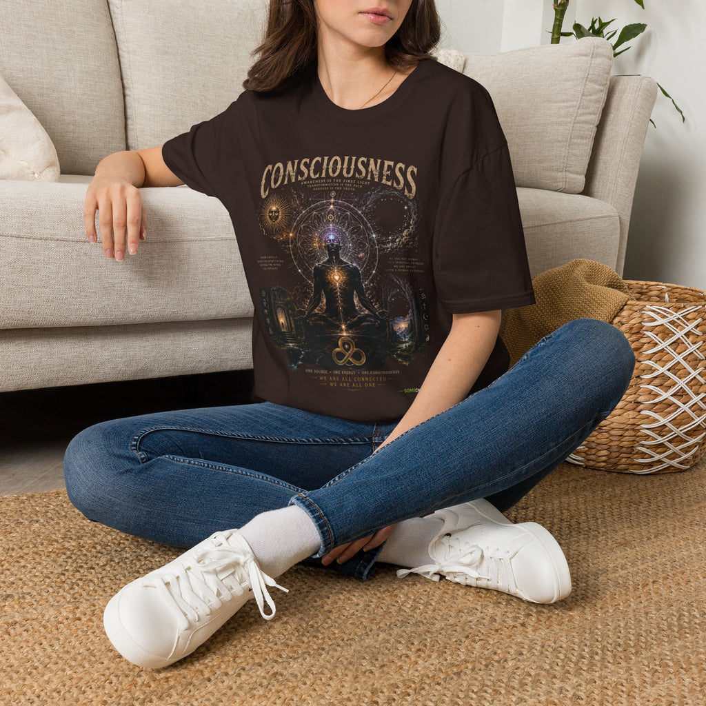 Consciousness Graphic Tee — Spiritual Geometry Meditation Shirt