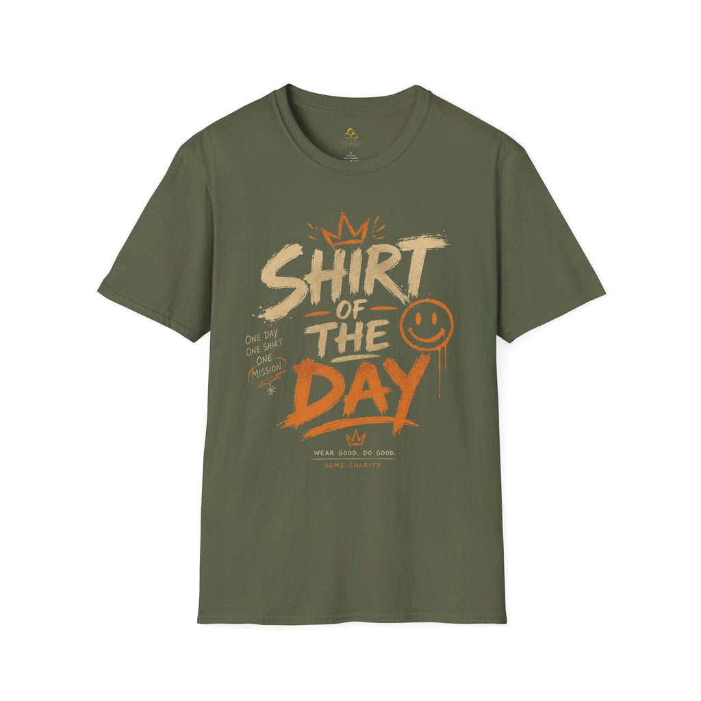 Shirt of the Day Graphic Tee — Retro Brushstroke Smile Design