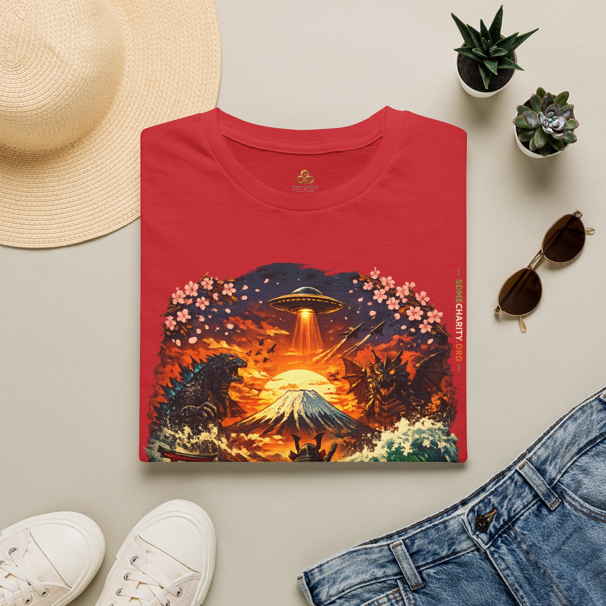 Alien Surfing Japan T-Shirt — UFO, Mt. Fuji & Cherry Blossom Graphic Tee