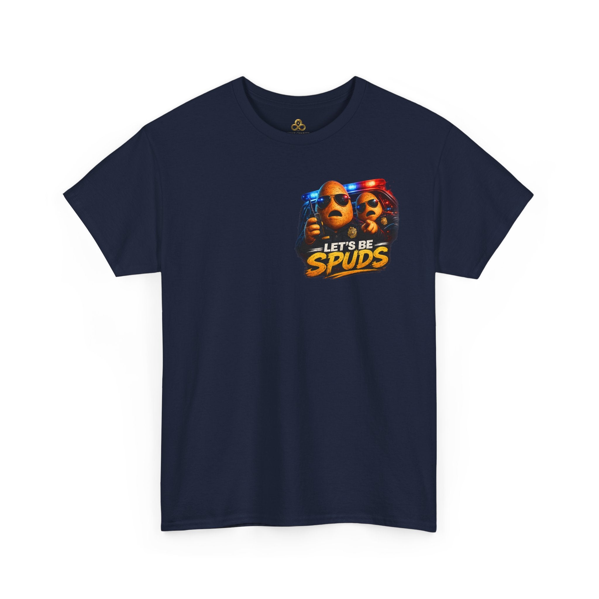 Let's Be Spuds T‑Shirt — Funny Potato Duo Graphic Tee (Police Lights)