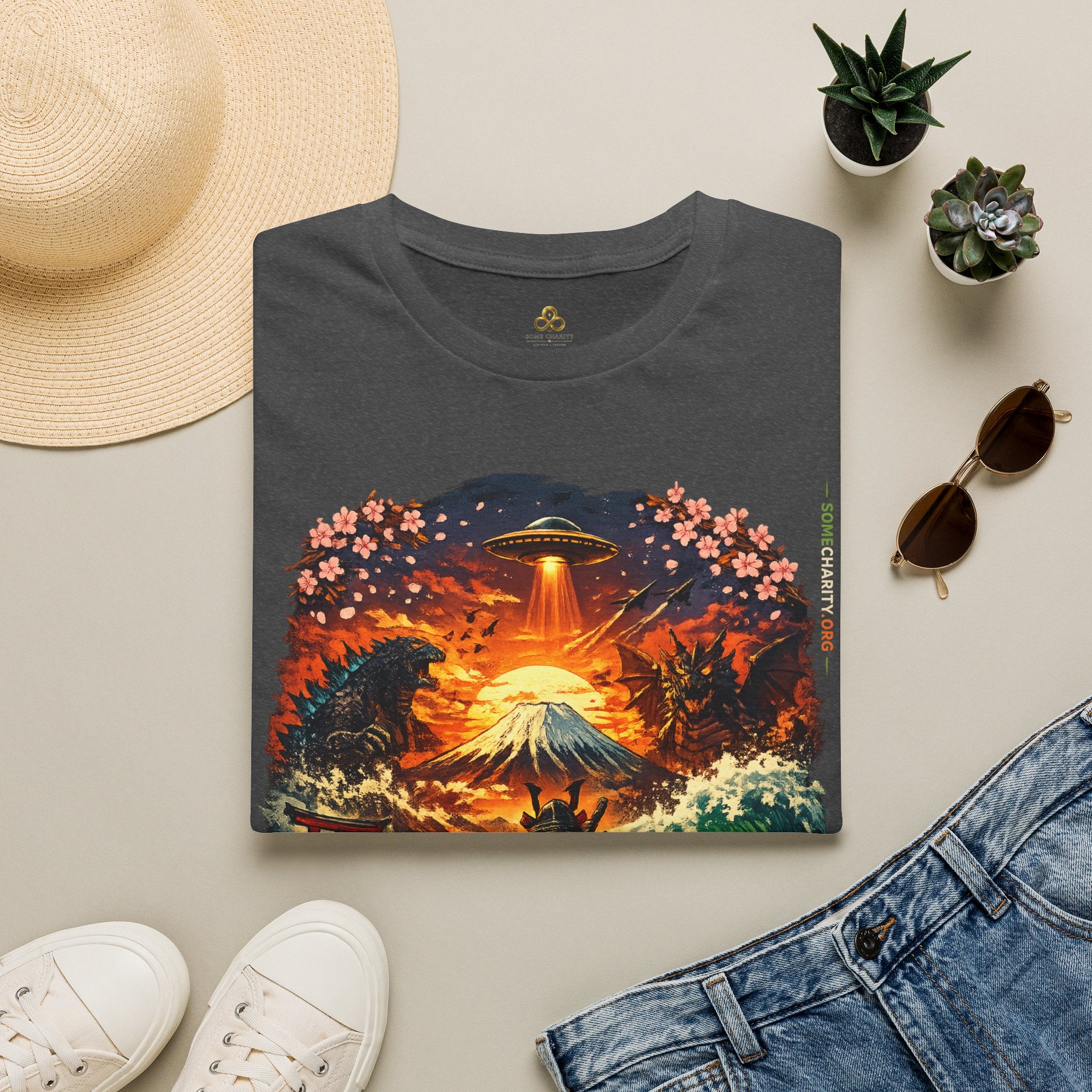 Alien Surfing Japan T-Shirt — UFO, Mt. Fuji & Cherry Blossom Graphic Tee