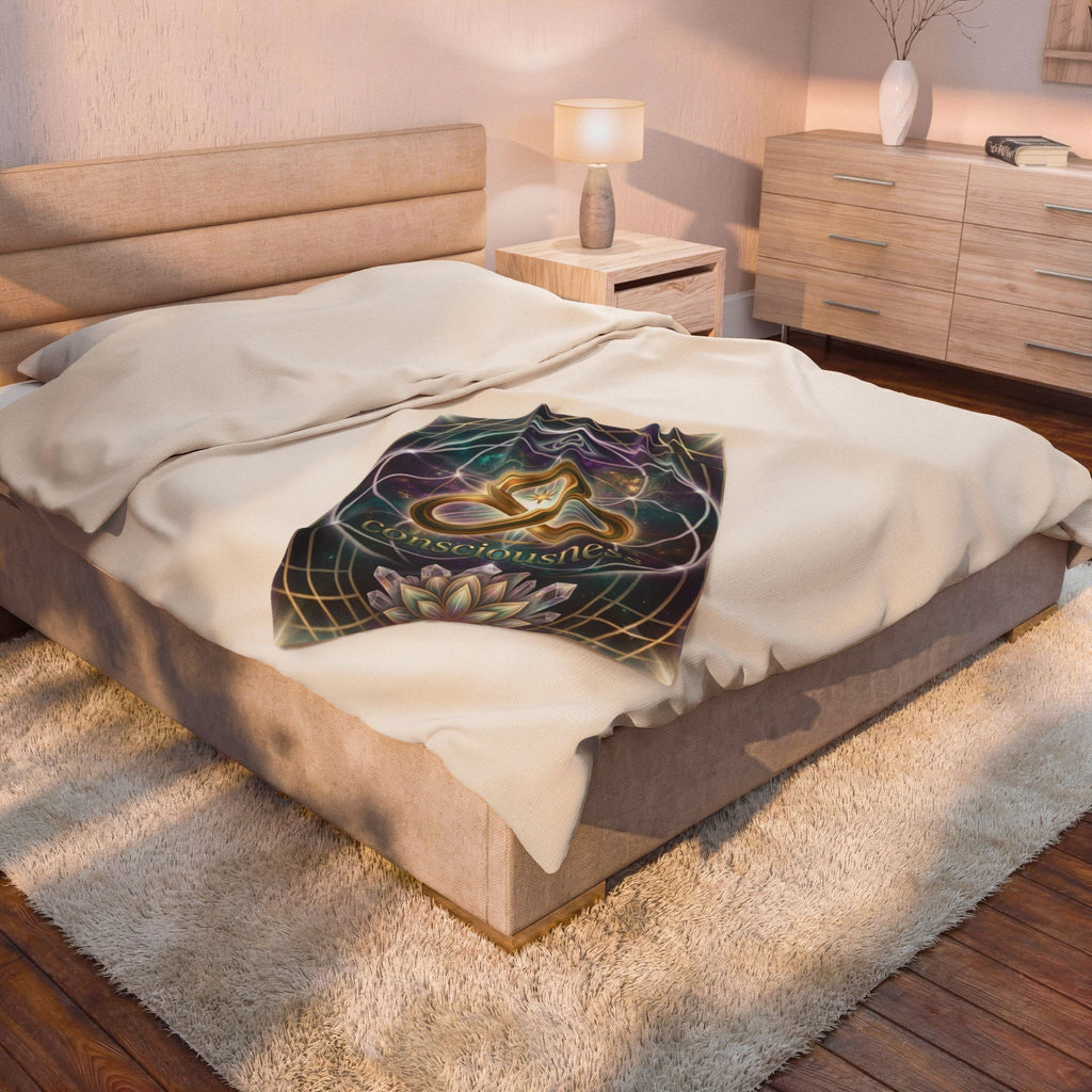 Consciousness Symbol Velveteen Plush Blanket — Spiritual Infinity Lotus Throw