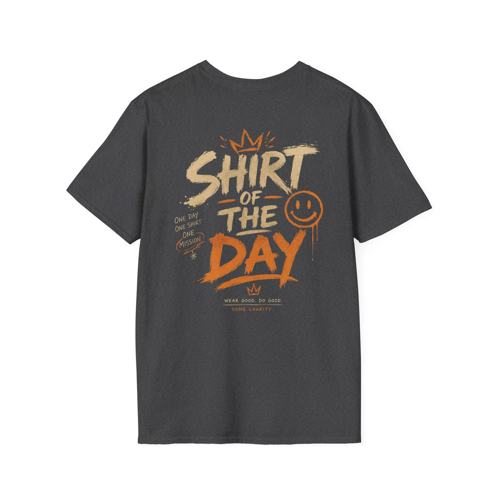 Shirt of the Day Graphic Tee — Retro Brushstroke Smile Design