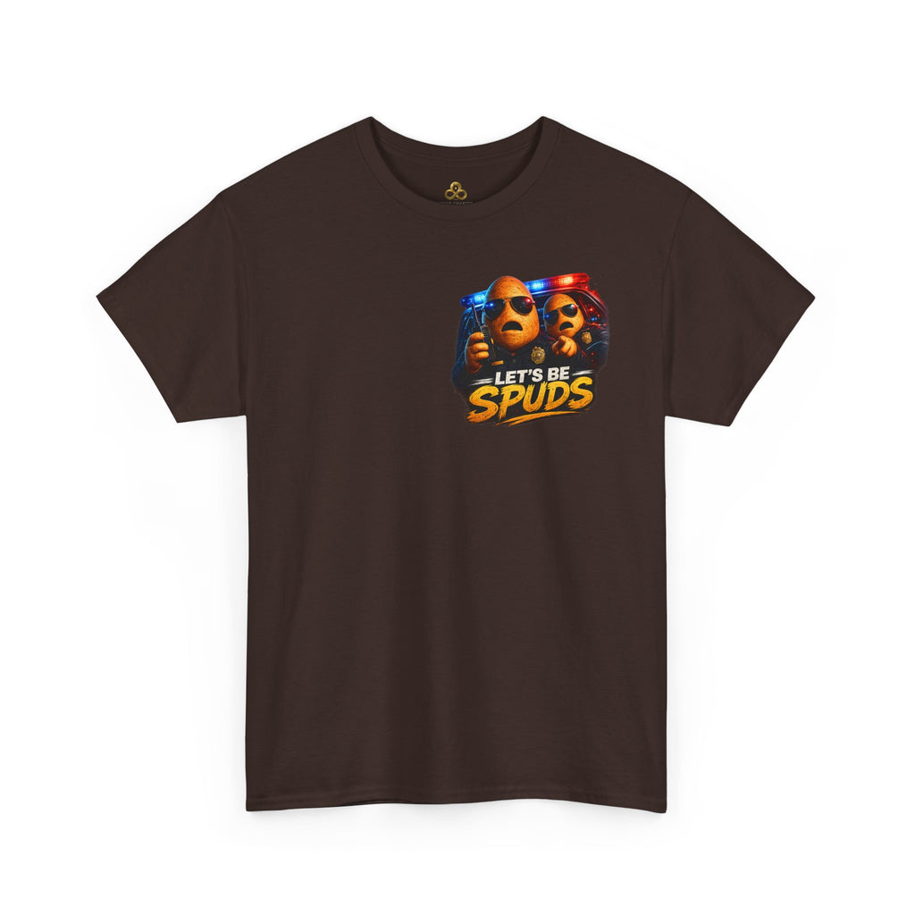 Let's Be Spuds T‑Shirt — Funny Potato Duo Graphic Tee (Police Lights)
