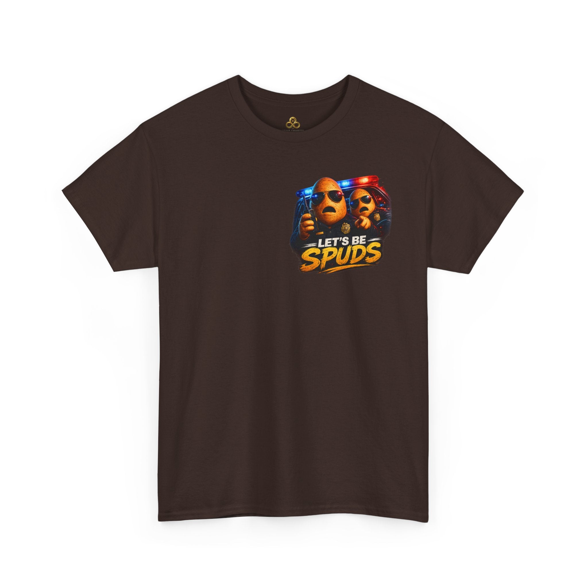 Let's Be Spuds T‑Shirt — Funny Potato Duo Graphic Tee (Police Lights)