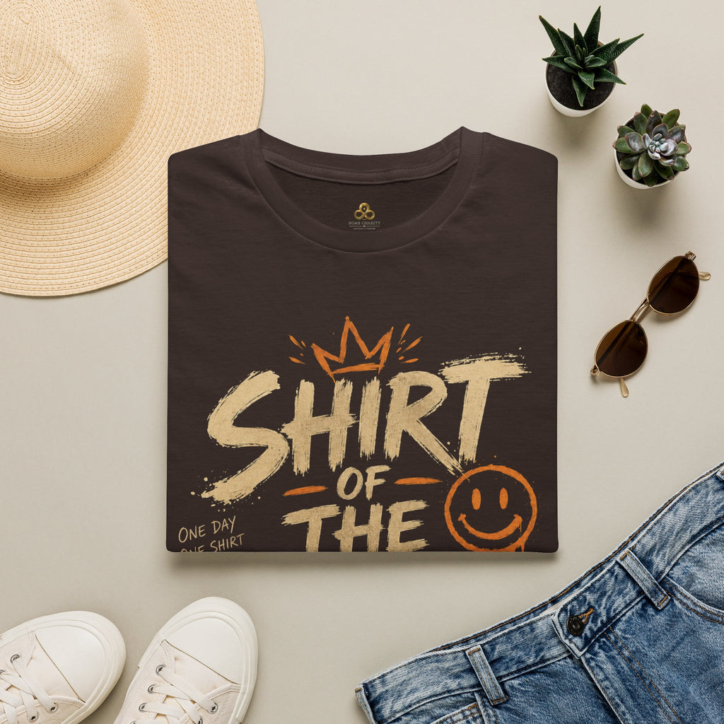 Shirt of the Day Graphic Tee — Retro Brushstroke Smile Design